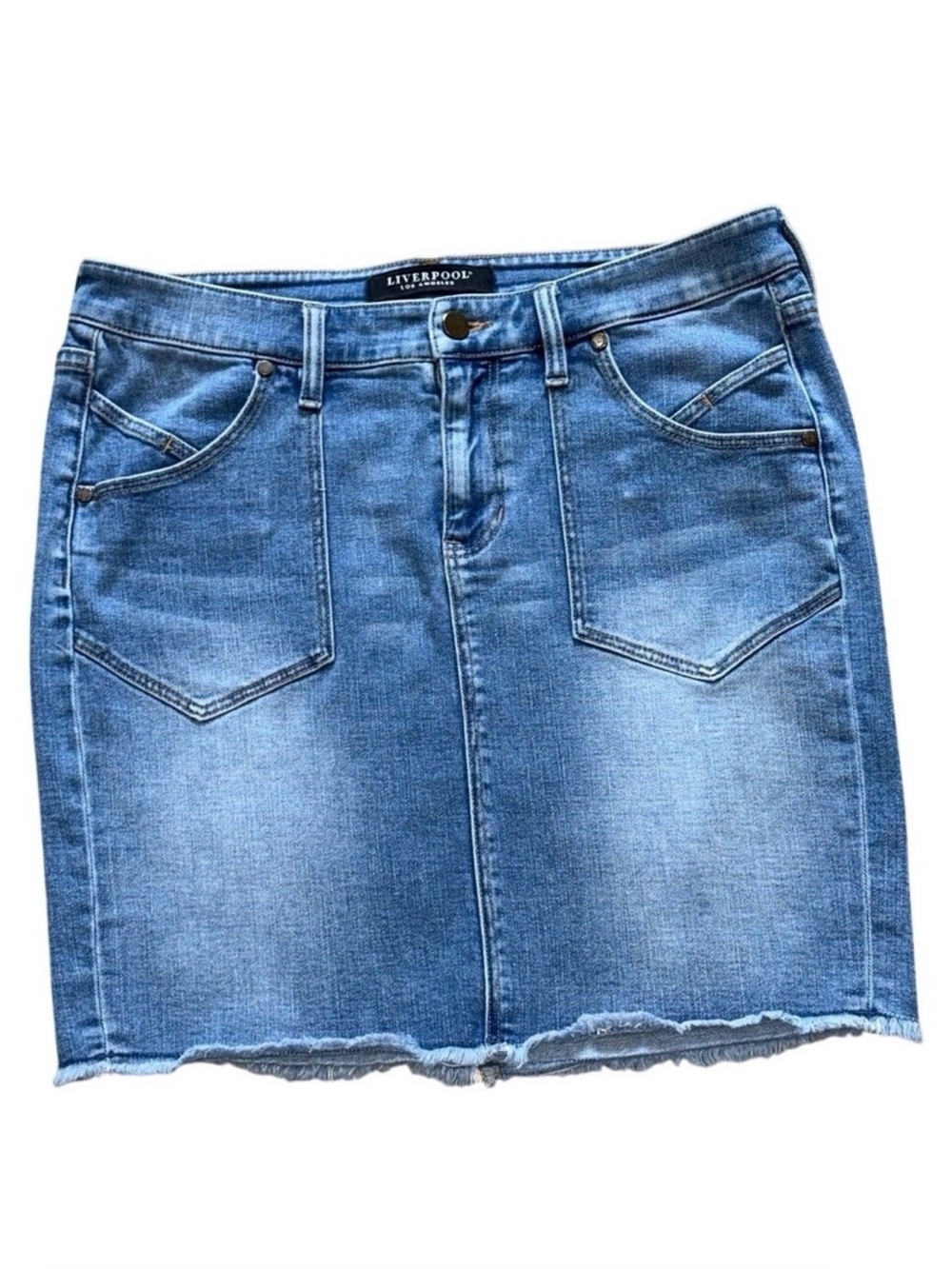 LIVERPOOL LOS ANGELES‎ Denim Mini Skirt Raw Hem Light Wash | Women's Sz 8 / 29